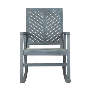 Ned Modern Chevron-Back 300-Lbs Support Acacia Wood Patio Outdoor Rocking Chair - JONATHAN Y